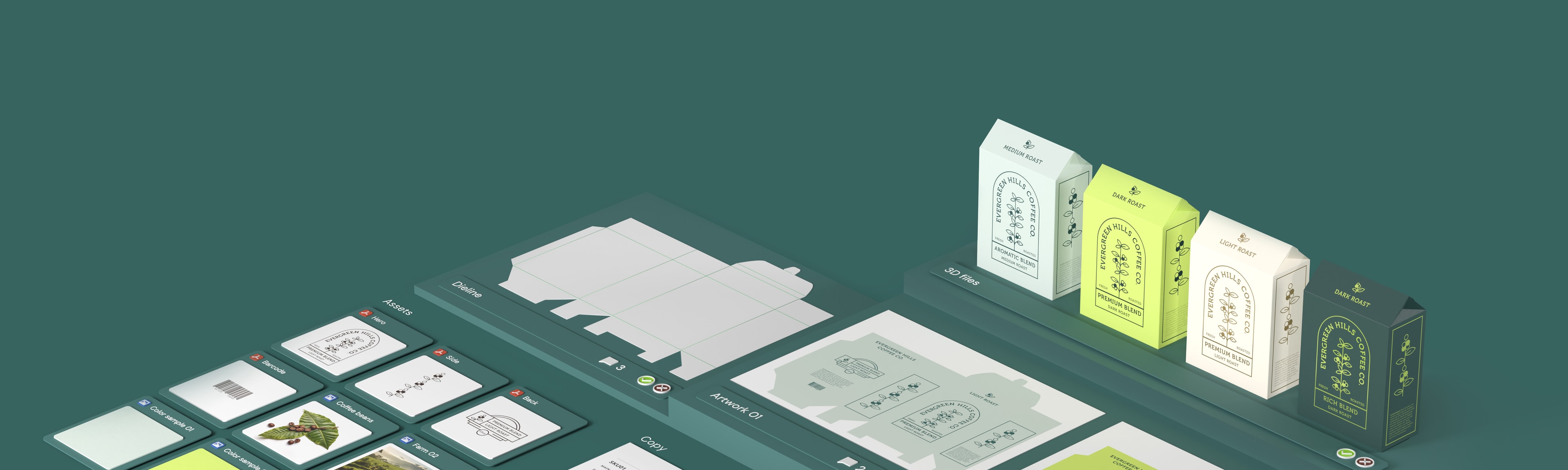 Pakked header image with sample packaging